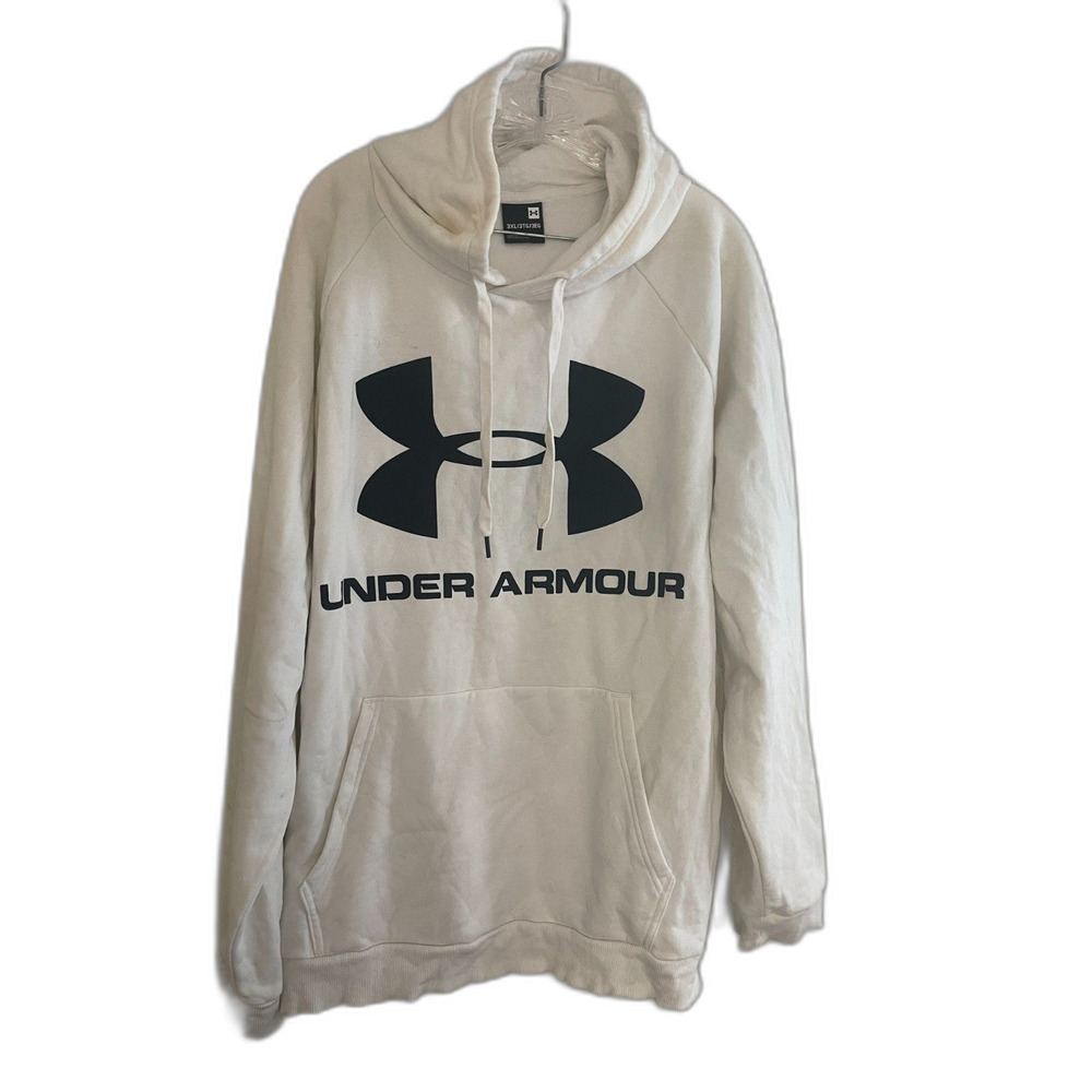 Vintage Under Armour Hoodie Spell Out Logo White & Black Cotton/Poly Size 3X